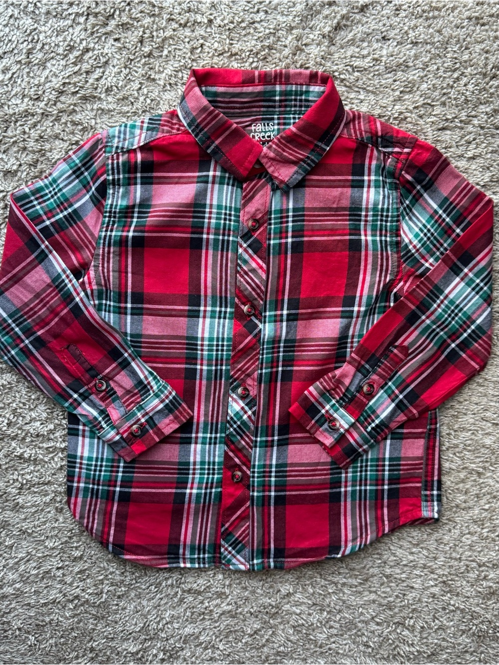 Falls Creek Kids Red Plaid Button Front Flannel Shirt Size 3T 100% Cotton